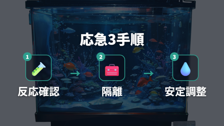 動かない時の応急処置は必要に応じて隔離し、水温・酸素・水質を整える