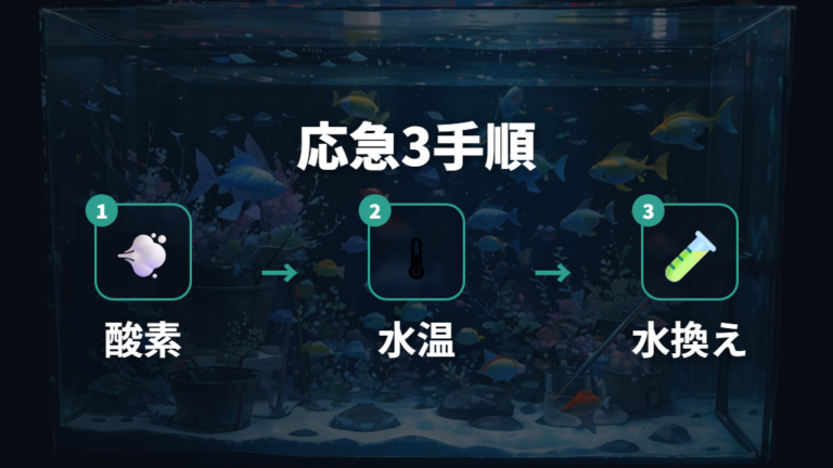 すぐにできる応急処置は酸素・水温・水質の順で進める