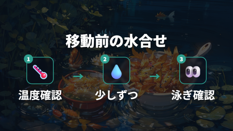 広い容器へ移すときの水合わせでショックを防ぐ