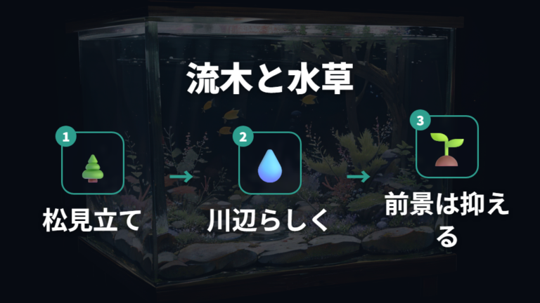 和風水槽に使う流木と水草は松・根・川辺を意識する
