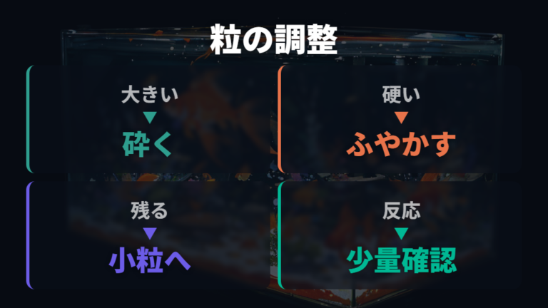 エサの大きさが合わない場合は砕く・ふやかす