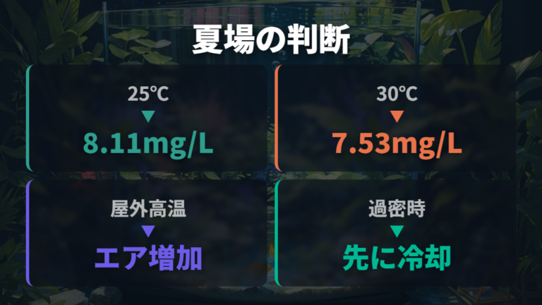 夏場に酸欠を防ぐ使い方は水温と飼育密度で判断する