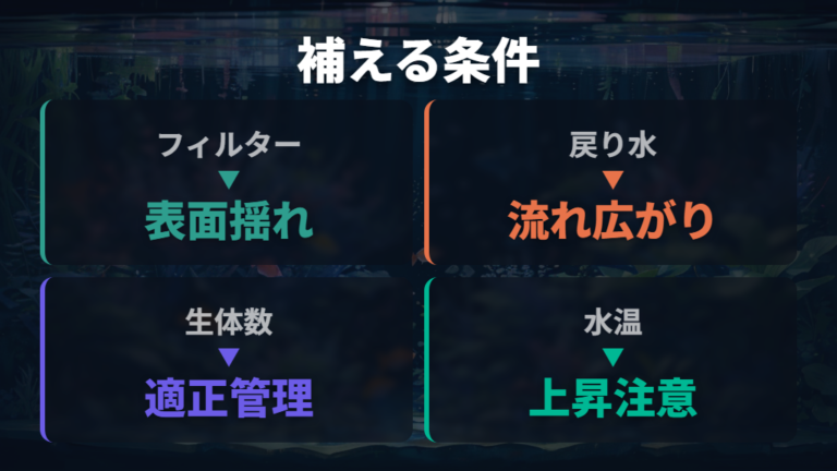 フィルターで酸素を補えるケースは吐出で水流が作れるとき
