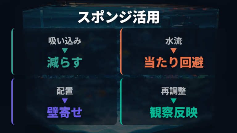 スポンジフィルターの使い方は吸い込み防止と水流を分けて考える