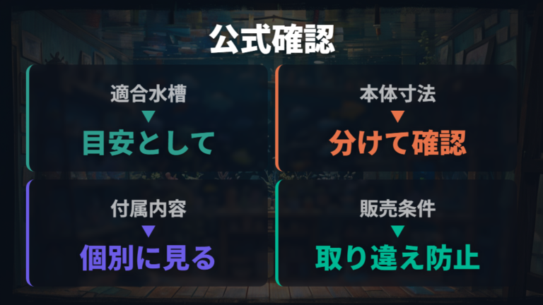 適合水槽とサイズの確認は公式仕様を見て判断する