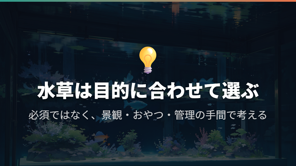 水草は必須ではなく、目的に合わせて取り入れるもの
